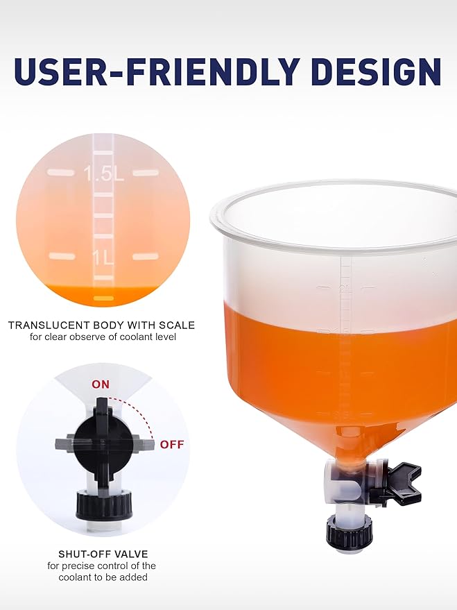SMART JERRY - Coolant Bleeder Kit, Radiator Burping Funnel, No-Spill Coolant Funnel Kit, Radiator Flush Kit, Universal Radiator Funnels (2026 Upgrade: Added 2 Caps for Broader Compatibility)