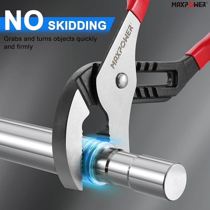 MAXPOWER 16-inch Groove Joint Pliers, 3.34-inch Jaw Opening | Straight Jaw Pump Pliers, 90° Serrated Teeth, Forged Steel