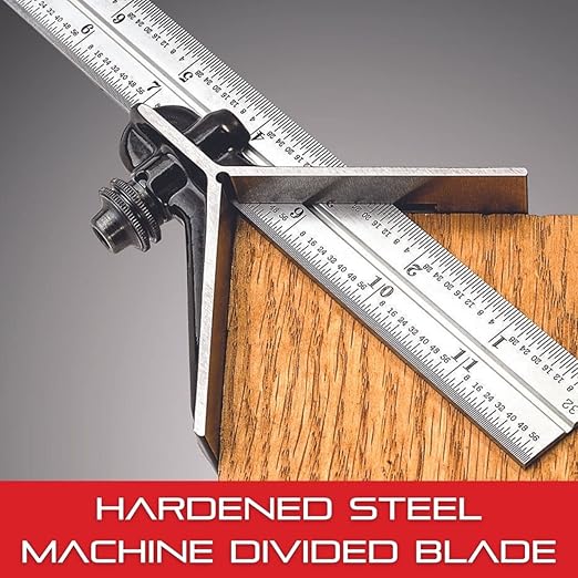 Starrett Combination Set with Square, Center and Reversible Protractor Head and Blade - 12" Blade Length, Forged and Hardened Steel Heads, 4R Graduation Type - C434-12-4R
