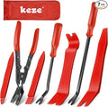 Keze 7 Pcs Auto Trim Removal Tool Kit for Car Panel Dashboard Door Clips and Upholstery with Plastic Pry Tool & Clip Pliers – No Scratch Design Professional Automotive Repair Tools Set, Red