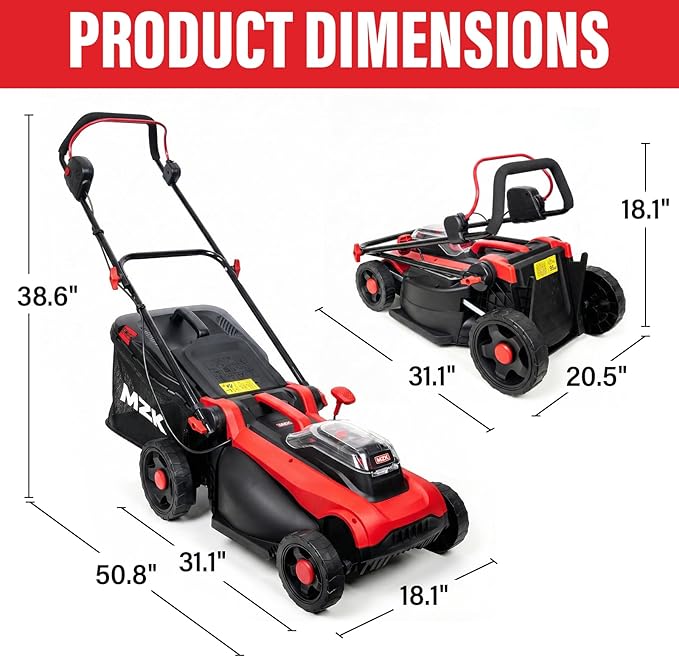 MZK 40V 16" Electric Lawn Mower, 2-in-1 Brushless Cordless Lawn Mower, Walk-Behind Push Mowers with 5-Position Height Adjustment, 2 x 4.0Ah Batteries & Charger Included
