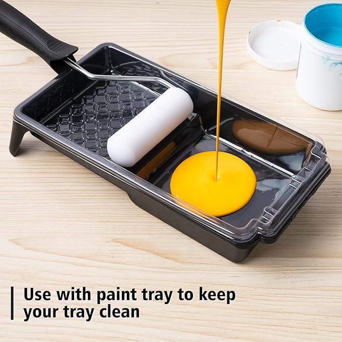 Mister Rui Paint Tray Liner, 12 Pack, 4 Inch Paint Tray, Disposable Paint Roller Tray Liners 10pcs, Small Paint Trays with Roller Handle, for Home Decor, Walls and Furniture
