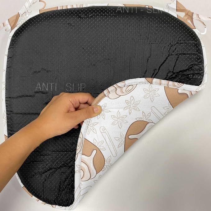 Lunarable Cinnamon Chair Seating Cushion Set of 8, Floral Pattern with Floating Tasty Rolls Dessert Bakery Themed Pattern, Anti-Slip Seat Padding for Kitchen & Patio, 16"x16", Sand Brown Champagne
