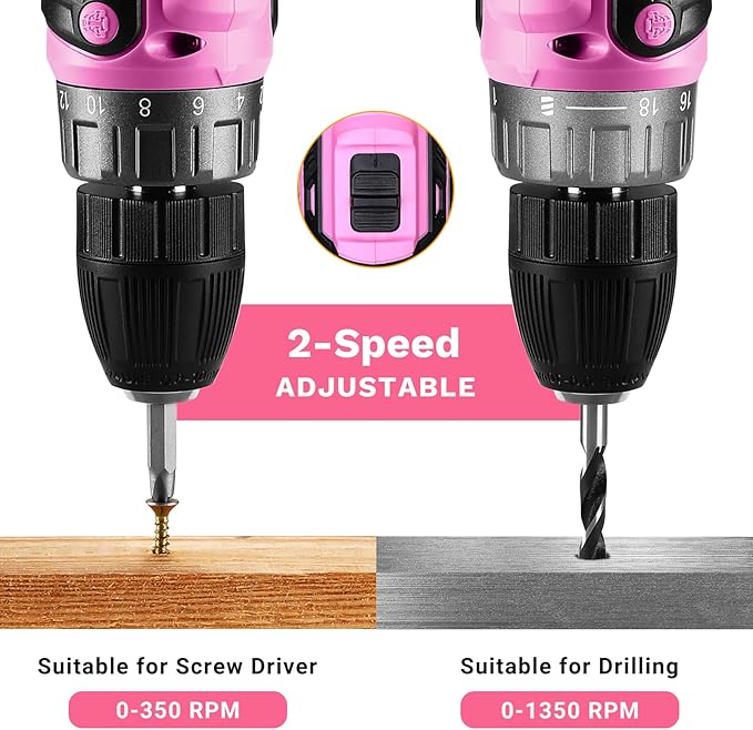 Power Drill Cordless: DEKOPRO Pink Cordless Drill 20V Electric Power Drill Set Tool for Women Drills with Battery and Charger 20 Volt Drills Driver Kit