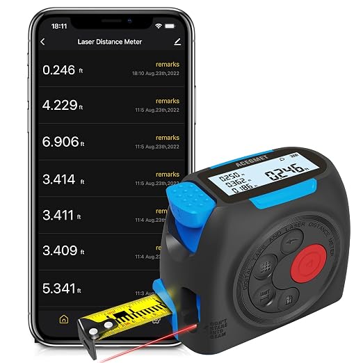 ACEGMET DT30 Digital Tape Measure, 131ft Laser&16ft Tape, ±1/16" Precision | USB-C Rechargeabl, Smart App Sync, Backlit LCD, Area Volume Pythagorean, Auto Tape Lock, Laser Tape Measure, IP54 Waterproof