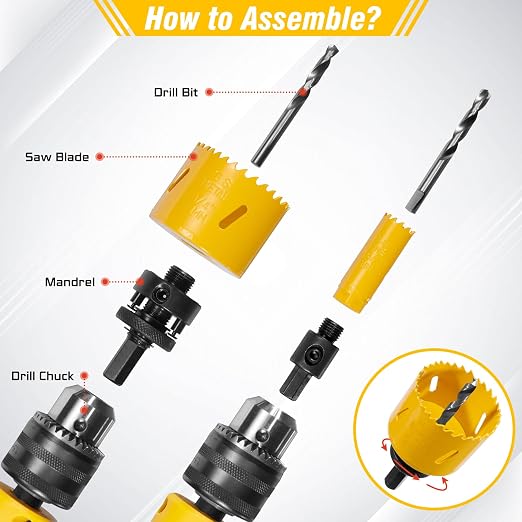 KATA Bi-Metal Hole Saw Kit, 18 Piece M42 Steel Hole Saw Set with 3/4"-2-1/2"(19-64mm) Saw Blades, Hole Saws Drill Bits Hole Cutter Kits with Storage Case, Holesaw Cutting for Thin Metal, Hard Wood