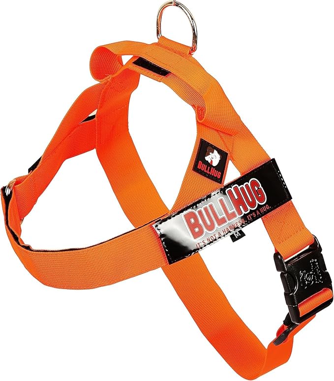 Adjustable Dog Harness– No Pull, No Choke – for English Bulldogs, French Bulldogs, Pugs & Broad-Chested Breeds – Easy, Safe Walks (NEON Orange, Medium)