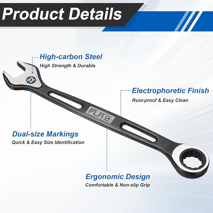 HARFINGTON Ratcheting Combination Wrench 22mm Stubby Wrench Metric High Carbon Steel Double 12-Point Box Open-Ended Ratchet Spanner Tool for Household Garage Workshop Auto Repairs, Black