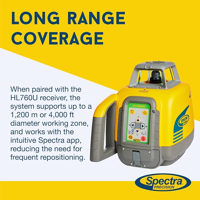 Spectra Precision HV1305GC Laser Kit with HL760U Receiver, RC402N Remote, M302 Wall Mount & Accessories — IP66, ±1.5 mm Accuracy, 1,200 m Range - Green Beam - Small Case
