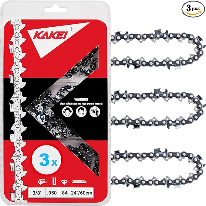 KAKEI Skiptooth 24 Inch Chainsaw Chain 3/8" Pitch .050" Gauge 84 Drive Links Fits Husqvarna 460 (Rancher), Stihl 33RS 84 25"/24" MS390 MS310 MS361 MS460 - H47S-84, 72EXJ084G (3 Chains) - Full Chisel