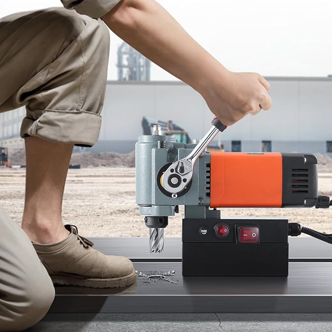VEVOR Low Profile Magnetic Drill Press, 1300W Mag Drill, Light Weight Portable Mag Drilling Machine with Cooling Device and Overload Protection, Mag Press for Equipment Installation, Industrial