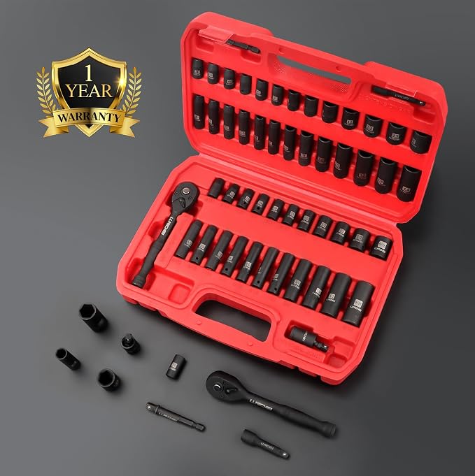 1/4" Drive Impact Socket Set, 52Pcs Ratchet Wrench Set, Metric and SAE | 4-14mm, 5/32"-9/16", 72-Tooth Ratchet, CR-V, Sockets Storage Kit, Mechanic Tool Set, Household Automotive Repair DIY Project