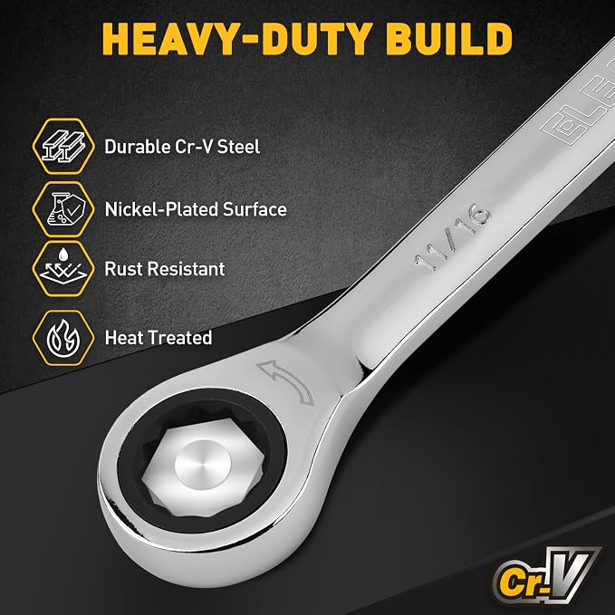 ELEAD 24-Piece Ratcheting Wrench Set, Metric 6-18mm & SAE 1/4"-3/4", 12-Point 72-Tooth CR-V Steel Combination Wrenches with Tool Roll Bag and Magnetic Wrench Organizer for Automotive Repair