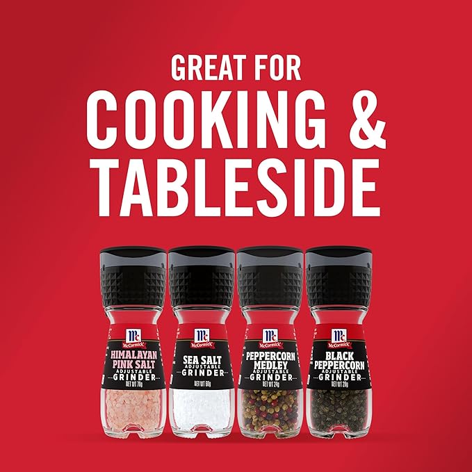 McCormick Grinder Essentials Variety Pack, Non GMO, Varieties Include Black Peppercorn, Himalayan Pink Salt, Peppercorn Medley & Sea Salt, 6.47 oz