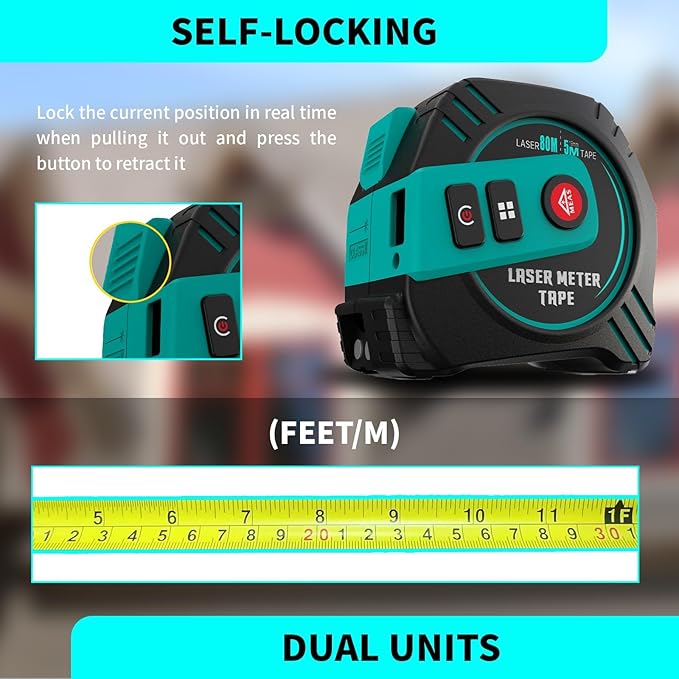 2-in-1 Laser Tape Measure 262ft Rechargeable Digital Tape Measure with Laser 16Ft Construction Measuring Tape for Woodworking and DIY, Pythagorean, Area, Volume, Ft/Ft+in/in/M Unit Magnetic Hook