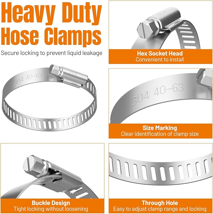 Housolution 250 PCS Pipe Clamps from 1/4" to 2.5" (6-63mm) with Clamp Tool