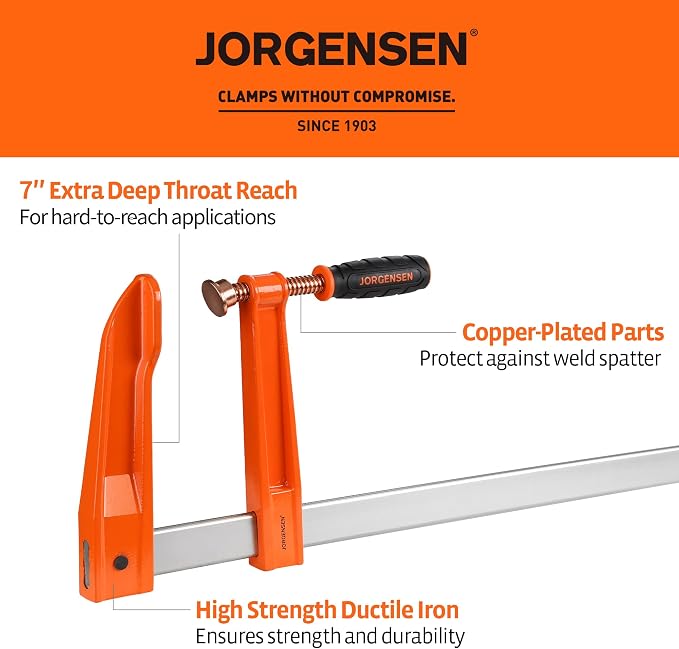 Jorgensen 48-Inch Deep-Reach Throat Bar Clamps, 7" Throat Depth, 2-Pack