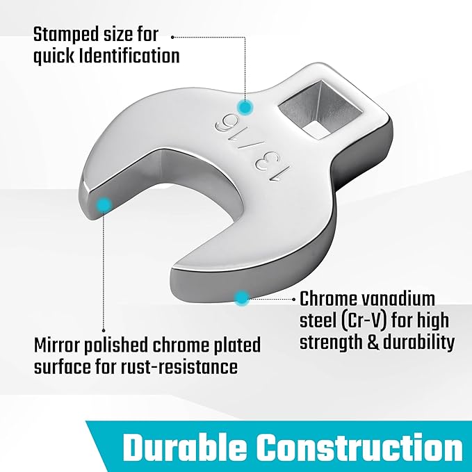 DURATECH 10-Piece 3/8" Drive Crowfoot Wrench Set, Open End Wrench Set, SAE, 3/8"-1", CR-V Steel, with EVA Foam Tool Organizer