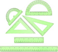 6 Pcs Plastic Ruler Math Set, Transparent Straight Protractor Triangle Measuring Tools, Geometry Ruler for School Office Home/Students(Green)