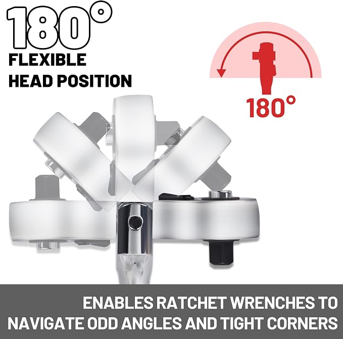 1/2 Inch Drive Stubby Ratchet Flex Head Ratchet 5.9"/150mm | 1/2 Ratchet Ratchet Wrench, Small Socket Wrench, 72 Tooth Quick Release Swivel Head Ratchet Cr-Mo Flexible Ratchet Handle