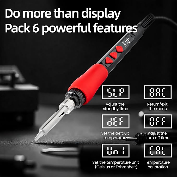 Soldering Iron Kit, 60W Digital LED Display Solder Pen, 5-in-1 Fast Heating with Solder Wire, Flux Rosin Paste, Mini Stand, Sponge for Electronics Repair Hobby DIY 120V from Plusivo