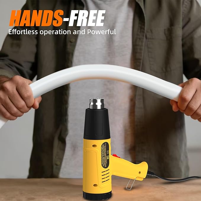 Heat Gun 1300W for Vinyl Wrap,Crafting,Shrink Tubing,Paint,Epoxy Resin,Candle Making,Adjustable Temperature,Overload Protection Hot Air Gun Kit Nozzles (Yellow, Two-Gear Button Temperature Control)