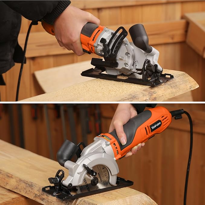 Yunirvana 710W Corded Mini Circular Saw, 5200RPM Electric Circular Saw, Parallel Guide, Compact Saw with 2Pcs Blades(24T Wood Blade and 60T Metal Blade), for Wood, Metal, Plastic, Home Renovation