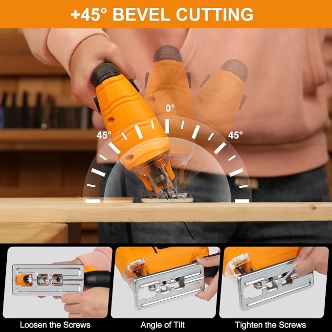 Jig Saw,350W 45 Bevel Cutting, 0-3000RPM Wood Cutter Hand Saw | Electric Jigsaw Tool with 2Pcs Blades for Small Woodworking and DIY Projects