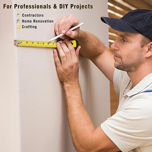 Tape Measure 16 ft, Easy Read Measuring Tape with Fractions 1/8, Retractable 16-Foot by 3/4-Inch Blade with Durable Coating & Impact-Resistant Case for Contractors & DIY - 5 PCS