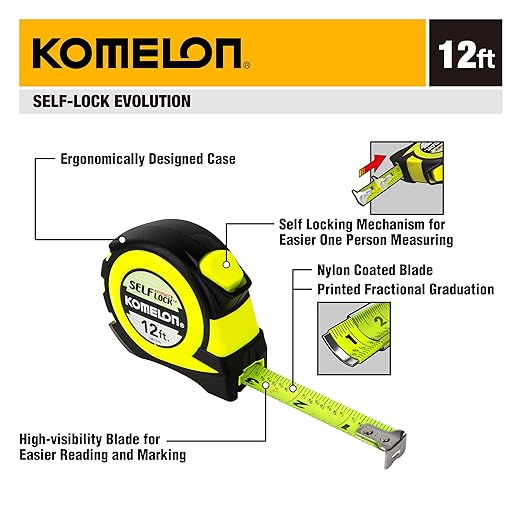 Komelon 12' Self Lock Hi-Vis Speedmark Tape Measure