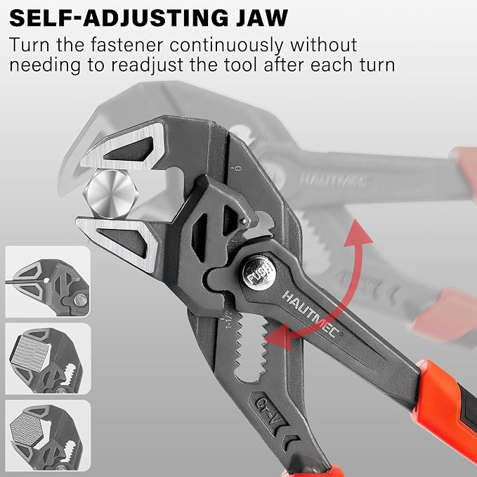HAUTMEC Adjustable Pliers Wrench, 7-Inch Smooth Jaw Parallel Pliers, Heat-Treated CR-V Steel & Phosphated Rust-Resistant, SAE/Metric Scale, Storage Belt Pouch for Professional Plumbing & DIY