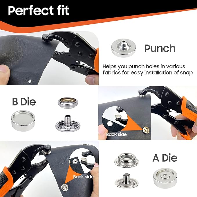 Heavy Duty Snap Fastener Tool kit, Punching Function, Snap Button Tool with Adjustable Setter, 15mm snap Tool with 100 Sets Boat Cover Snaps