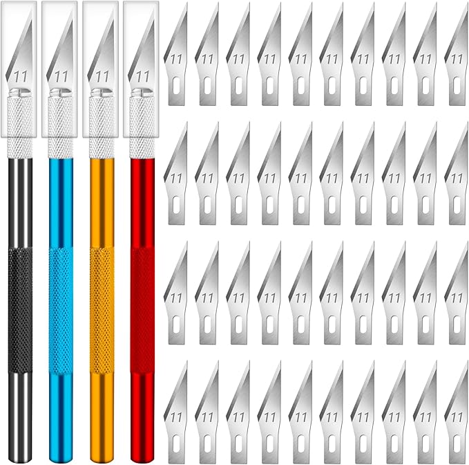 DIYSELF 4 PCS Exacto Knife with 40 Spare #11 Exacto Blades, Craft Knife, Hobby Knife, Exacto Knife Set for Crafting, Art, Scrapbook, Sculpting, Precision Exacto Knives for Paper, Leather, Vinyl