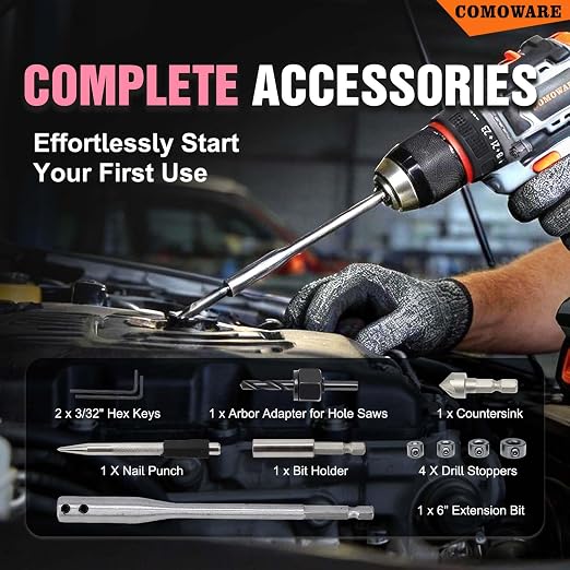 COMOWARE 246 Pcs Drill Bit Set for Cordless Drill, Drill Driver Bit Set for Wood, Metal, Masonry, Cement and Screwdriver Bits Set Combo Kit, Pink Case