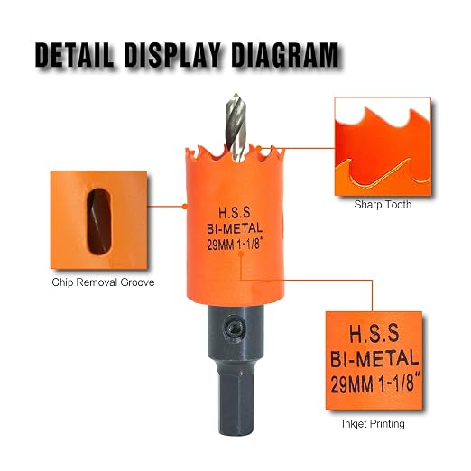 1-1/8 inch Hole Saw with Arbor for Metal Wood Plastic, 1.1 in Bimetal Hole Cutter for Different Project with Smooth and Flat Drilling Edge, Fast Chip Removal