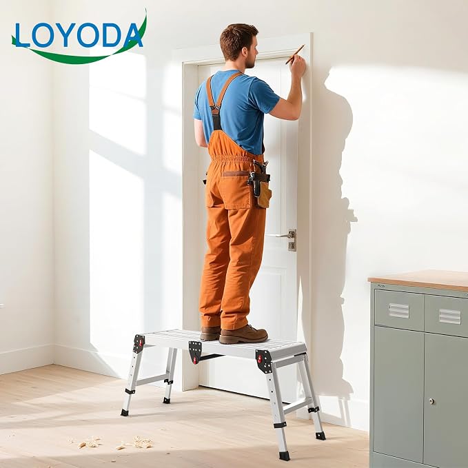 Loyoda Work Platform 500 Lbs, Folding Step Stool with One-Touch Automatic Fold, 4 Height Adjustment Step Platform, Perfect for RV Cleaning, Home Painting and Reaching High Places, Larger, Black