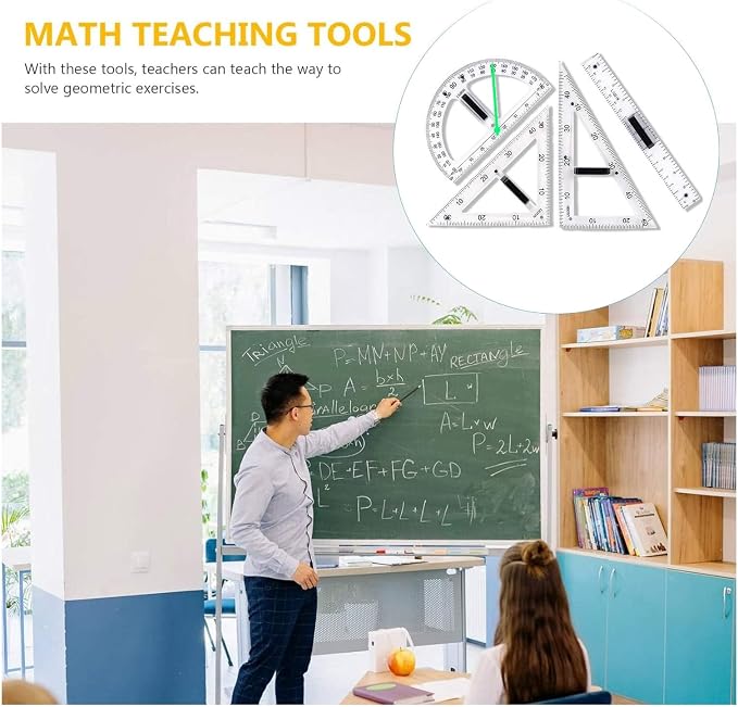 Math Ruler Magnetic Classroom Math Geometry Tool Set Enhances Classroom Learning, Easily Mounts to Blackboard Protractor Measuring Ruler Triangle Ruler, Tp4pc