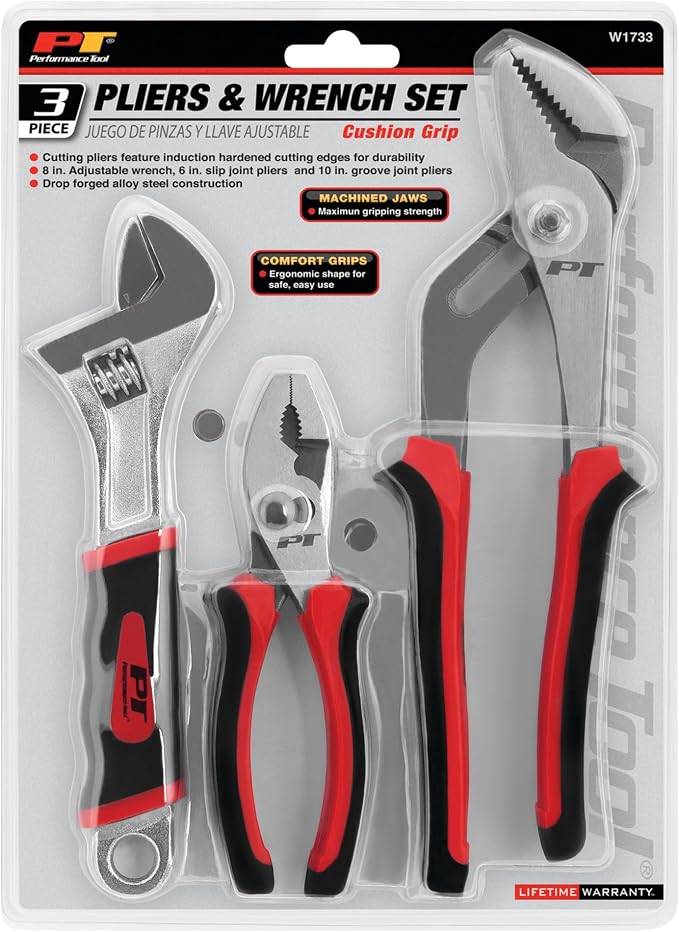 Performance Tool W1733 3-Piece Pliers and Wrench Set