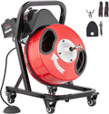 VEVOR 50FT x 1/2Inch Sewer Snake Machine, Drain Cleaning Machine on 4 Wheels, Electri Drain Auger with 4 Cutters & Foot Switch for 1''- 4'' Pipes