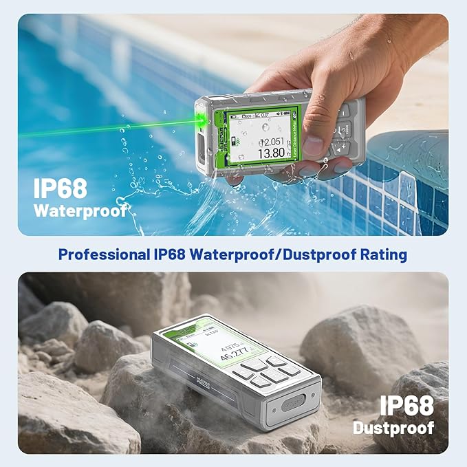 Huepar Pro Laser Measuring Tool, 495Ft Outdoor Laser Measure with Camera & Bluetooth Connected, Laser Distance Meter with P2P Technology, Free APP, IP68, Micro USB Cable, Hand Strap & Pouch - SW-150GQ