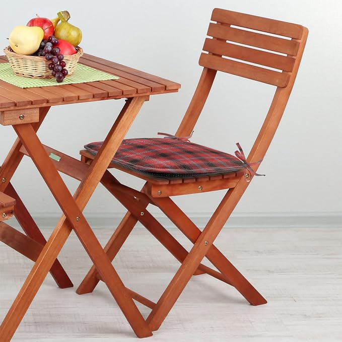 Lunarable Buffalo Plaid Chair Seating Cushion Set of 12, Arrangement with Lumberjack Themes Geometric Concept Pattern Print, Anti-Slip Seat Padding for Kitchen & Patio, 16"x16", Vermilion and Grey