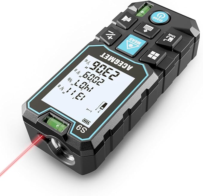 ACEGMET Laser Measure, 229ft/70m Laser Measurement Tool, S9 Room Laser Measuring Tool with 2 Bubble Levels, LCD Backlit Display, IP54 Waterproof, Pythagorean Mode for Distance, Area, Volume