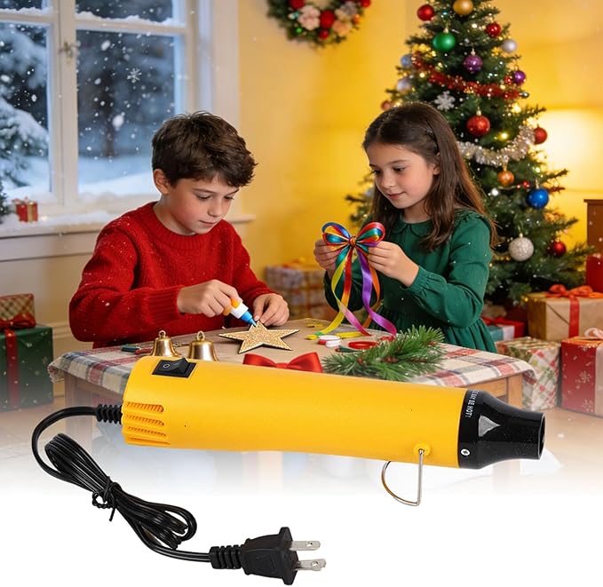 Heat Gun for Crafting, 110V 300W Handed Hot Air Gun, 3.28FT Ultra-Long Cable Portable Heat Gun with Stand and Power Cord for Shrinking Wrapping PVC, DIY Embossing and Drying Paint (Yellow)