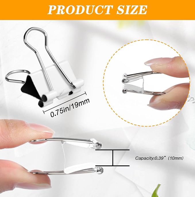 Jetec 48 Pack 0.75in/19mm Small White Metal Binder Clips Bulk Reusable Fold Back Binder Clips Paper Clamps Spring Steel Sturdy for Home Office School Supplies