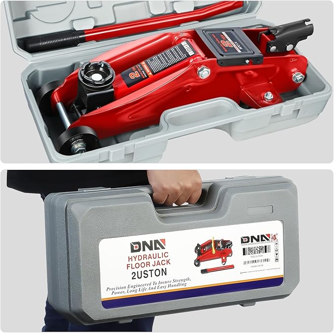 DNA Motoring Floor Jack 2 Ton (4000 lbs) Capacity, Fast Lift Low Profile Hydraulic Trolley Jack, Steel Heavy-Duty Service Car Jack, Lifting Range 5.1"-13", Red, TOOLS-00234-RD