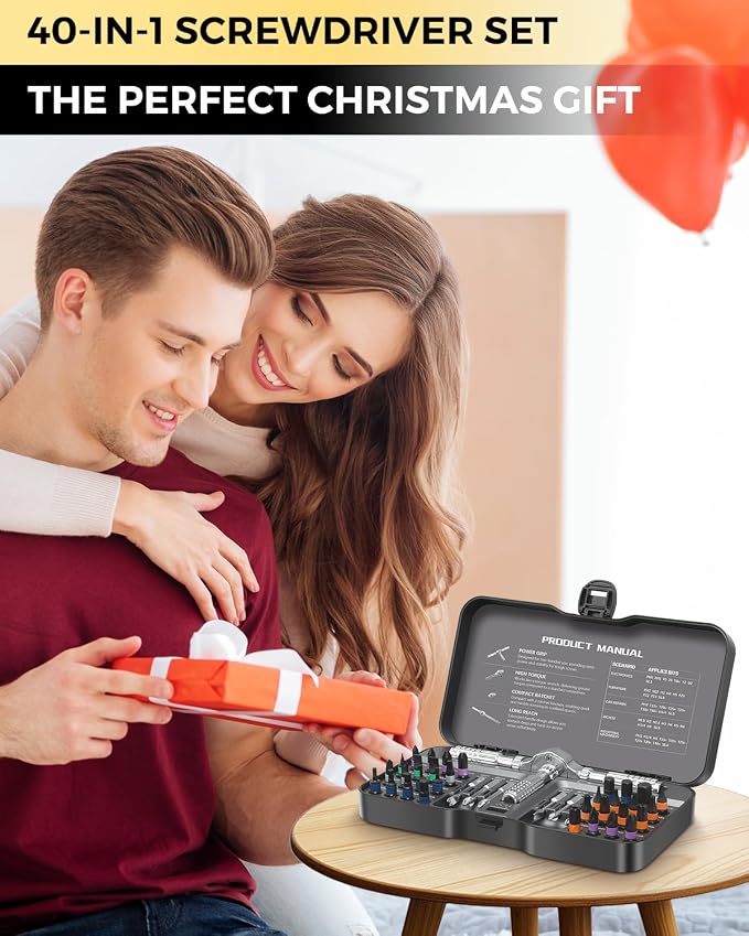 LIFEGOO Ratchet Screwdriver Set: 40 in 1 Magnetic Screwdriver Sets | with T Handle, S2 Steel Bits Storage Case Repair Tool Kit for Computer, Eyeglass, Bicycles, Watch, Furniture DIY Gift for Man