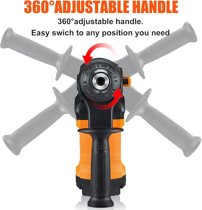1-1/4 Inch SDS-Plus 13 Amp Rotary Hammer Drill Heavy Duty, Safety Clutch 3 Functions with Vibration Control,Including Grease, Flat Chisels, Point Chisels and 3 Drill Bits