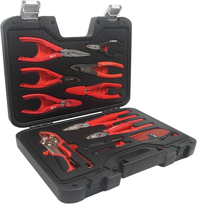VAMPLIERS 10-PC Stripped Screw Extractor Tool Set with Toolbox Storage Case: 8x Made in Japan Screw Removal Pliers, 1x Vise-Grip Locking Plier & 1x Recessed Screw Extractor. | 5" Mini, 6.25", 6.25" Brute, 7" Slip-Joint, 7" vPlus , 7.5" Long Nose, 7.5" ...