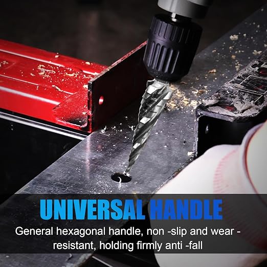 M35 Four Spiral Flute Step Drill Bit Set 1/8"-1/2" （13 Sizes ）,1/4" Hex Shank Drill, Impact Resistant M35 HSS Unibit Step Drill bit for Stainless Steel, Wood, Aluminum, Plastic
