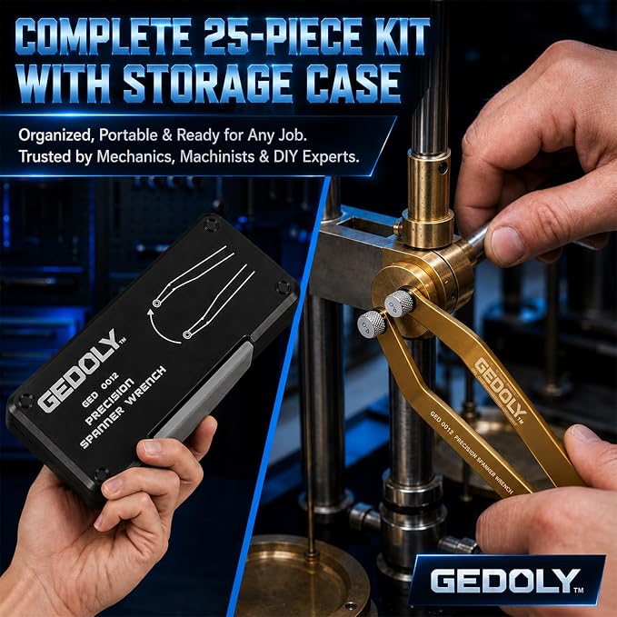 Adjustable Pin Spanner Wrench Set, Heavy Duty Shock & Lock Nut Tool | Fits coilover, shock & suspension lock nuts. Includes 12 pairs Metric/SAE pins. Adjustable hook spanner wrench tool kit.